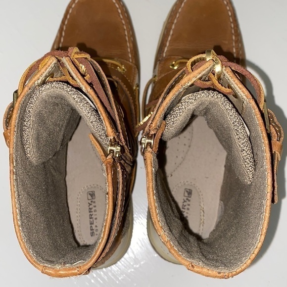 Sperry Top Sider Leather Upper Boots Gold Laces Lace Up Double Buckle Like New - Picture 10 of 17